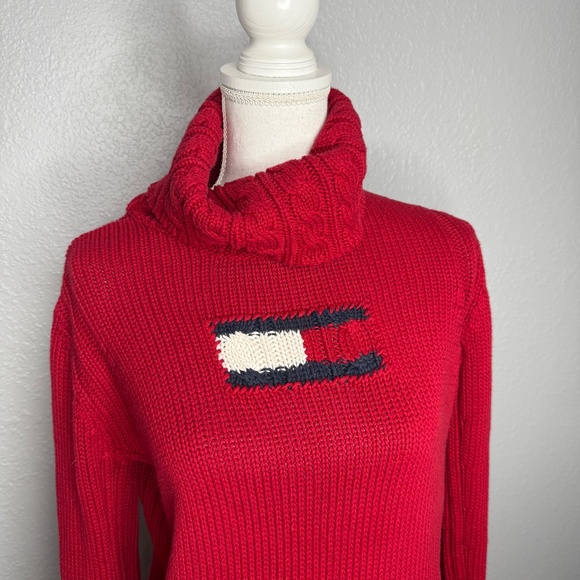 Tommy Hilfiger  Large Red Sweater Turtle neck Vintage -cp - Picture 3 of 8